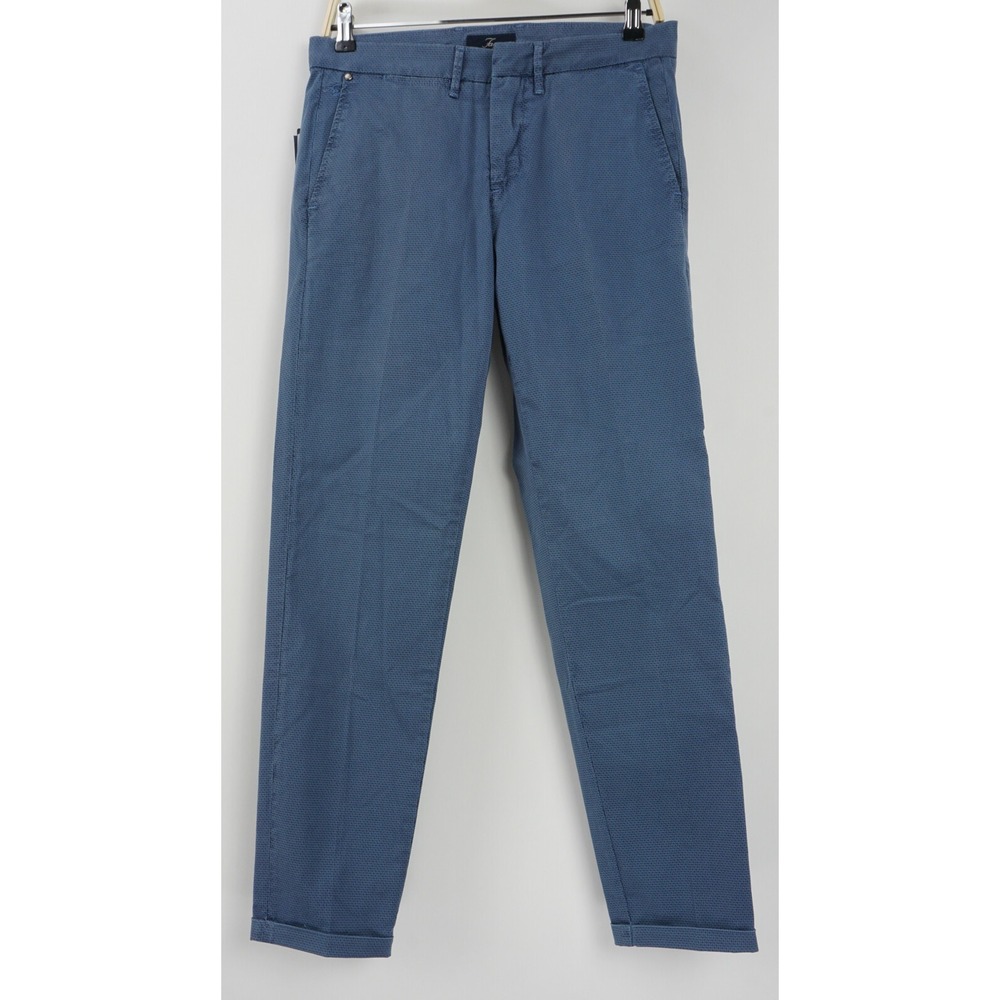 New Fay Men's 32 x‎ 29 Slim Blue Micro Houndstooth Cotton Flat Cuffed Trousers